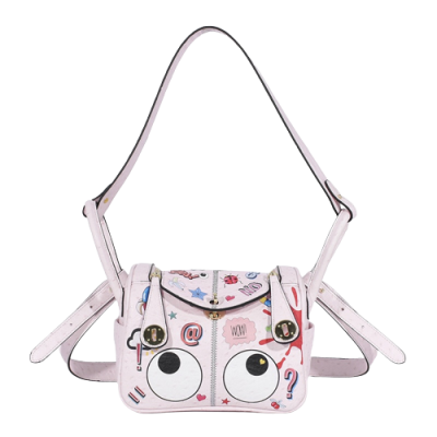 Stylish brand 2271 pink ostrich pattern and denim cloth blue color shoulder zipper bag tote bag for women