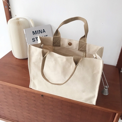 New high-capacity, minimalist, one-shoulder canvas bag, simple hand bag, solid color tote bag for ladies