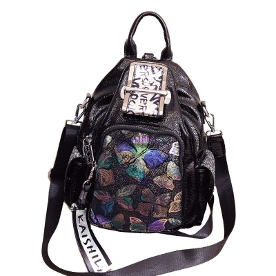 1157-22 Cowhide Backpack Female Butterfly Fashion Backpack Large Capacity Travel Bag Personality Bright Leather Female Bag