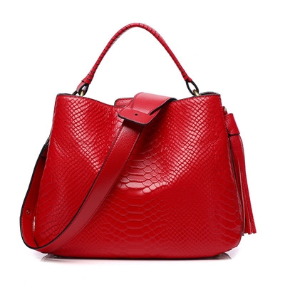 High quality snakeskin texture handbags genuine leather handbags bucket bags for women