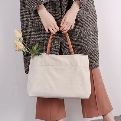 Concise Style Canvas Handbag With Large Capacity Tote Bag