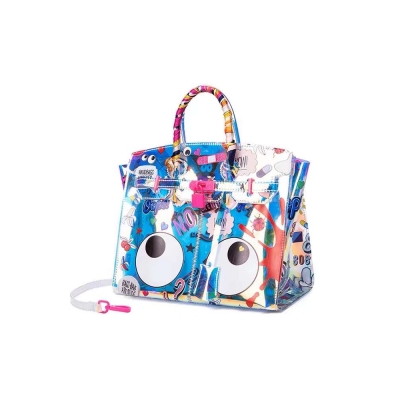 Big Size Small Size Stylish brand #1831 #1985 jelly PVC+PU colorful concert transparent handbag women eye theme cute tote bag for women