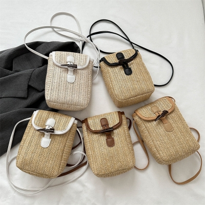 2024 Summer Vintage Straw Bag Fashion Woven Bag Locking Cell Phone Crossbody