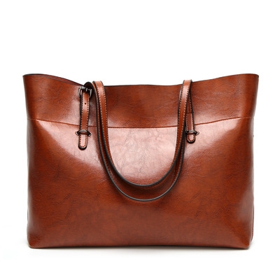 Wax oil PU leather handbag for women Large volume leisure handbag