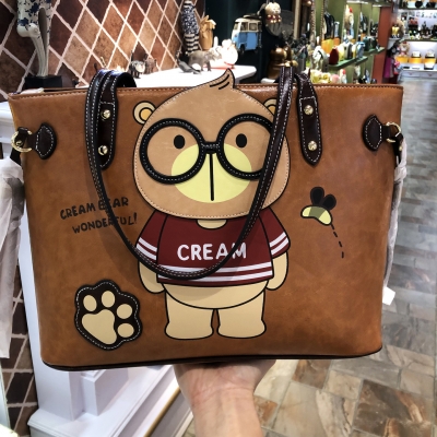 C1035-4 CREAM BEAR bag cartoon cute large capacity tote bag shoulder large bag commuting bag mummy bag