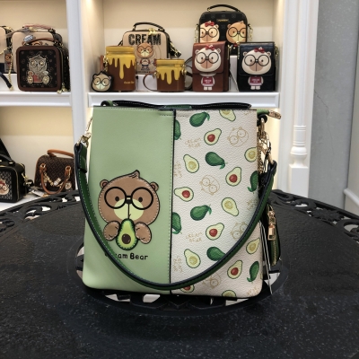 C1216-2 CREAM BEAR Bag New Avocado Green Cartoon Cute Bucket Bag Portable Shoulder Messenger Bag