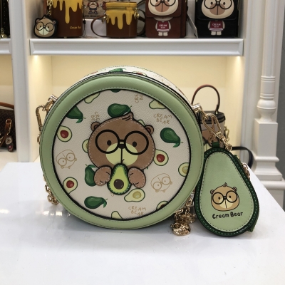 C1216-3 Cream bear bag new avocado green cartoon cute round bag one shoulder messenger bag