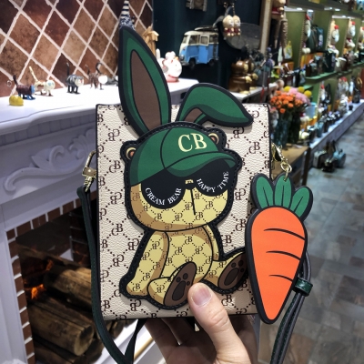 C1246-2 Cream Bear Cartoon Cute Mobile Phone Bag Fashion Casual One Shoulder Messenger Bag Summer Mini Small Bag for Women
