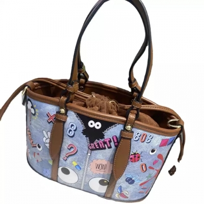 2291 PU denim blue handbag women eye theme cute tote bag for women bucket bags