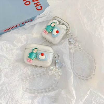 Transparent Cover With Cartoon Girl for Airpods Earbuds Case
