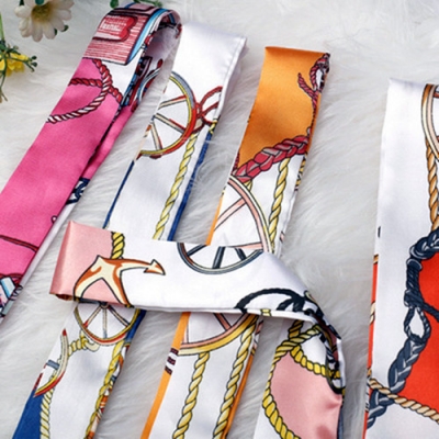 In Stock Hair silk narrow ribbon two edge satin Fashion Printing Twilly Silk Scarf for Women